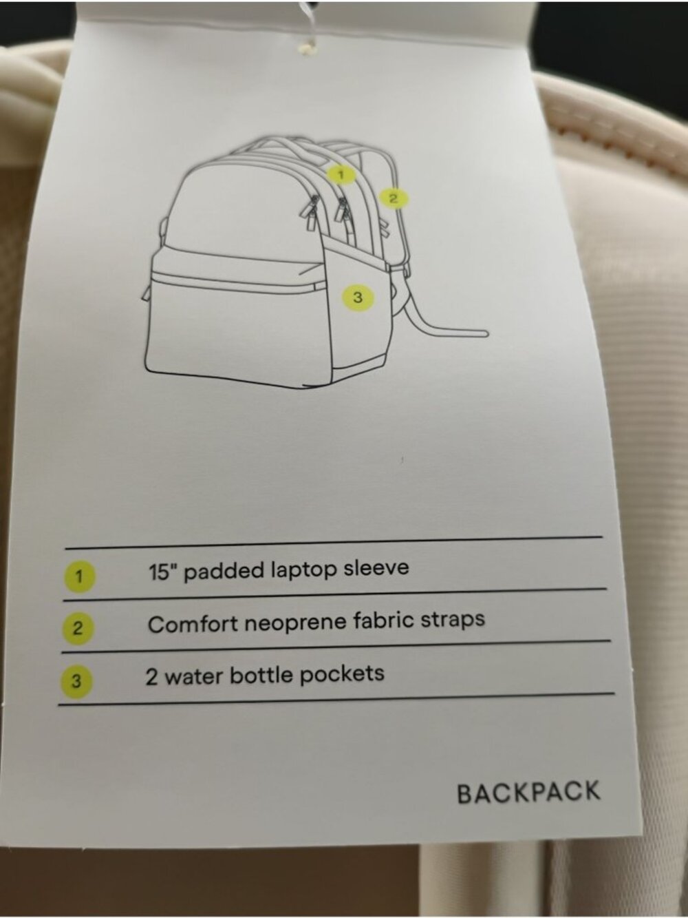 Soft Beige All In Motion Backpack W/ Multiple Compartments & Tags - Picture 10 of 10